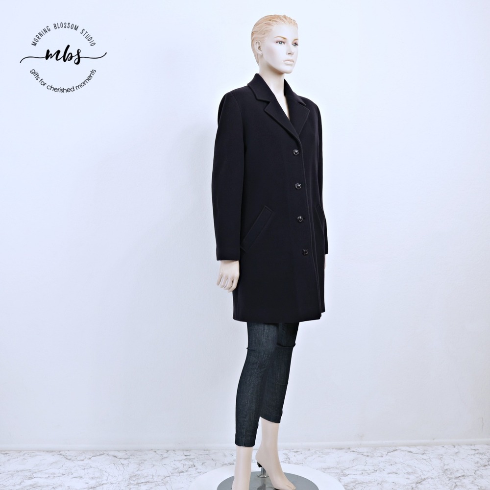 Kristen Blake Minimalist Wool Blend Single Breasted Coat Navy Women 6